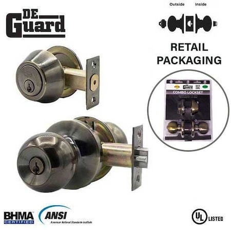 Deguard :Premium Entry Combo Lockset - UL Listed - SC1 Keyway - Antique Brass Finish DBL01-AB-SC1-VP